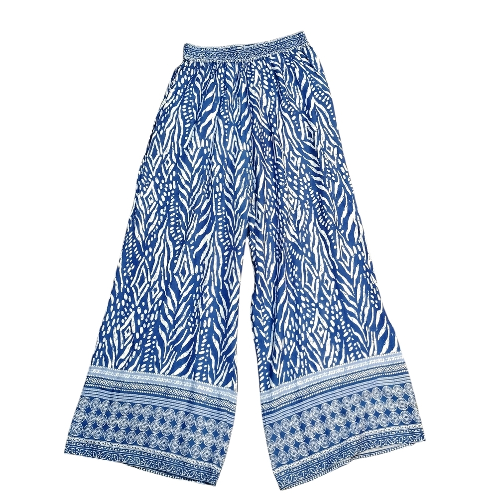 Millenium Elegant Blue and White Wide-Leg Pants